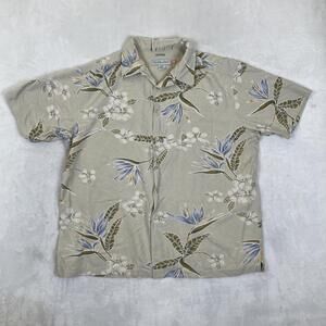 Quiksilver Edition Shirt Mens XL Beige Hawaiian Floral Rayon Button Front Y2K